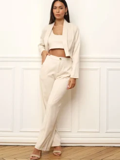 La Modeuse Veste blazer avec crop top Beige