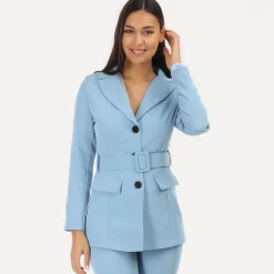 Discount La Modeuse Veste blazer ceinturée Bleuciel