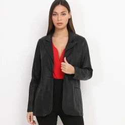 Sale La Modeuse Veste blazer en simili Noir
