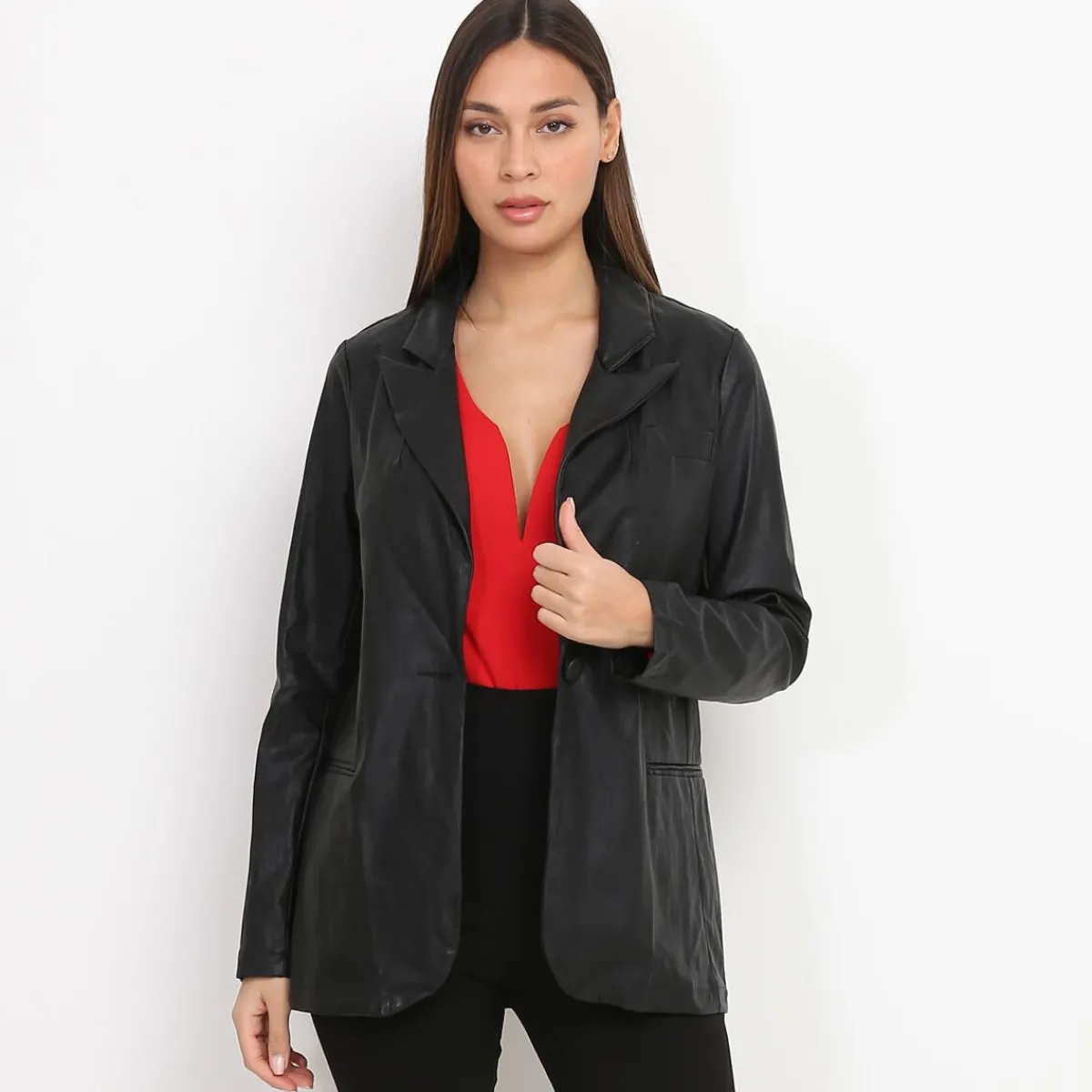Sale La Modeuse Veste blazer en simili Noir