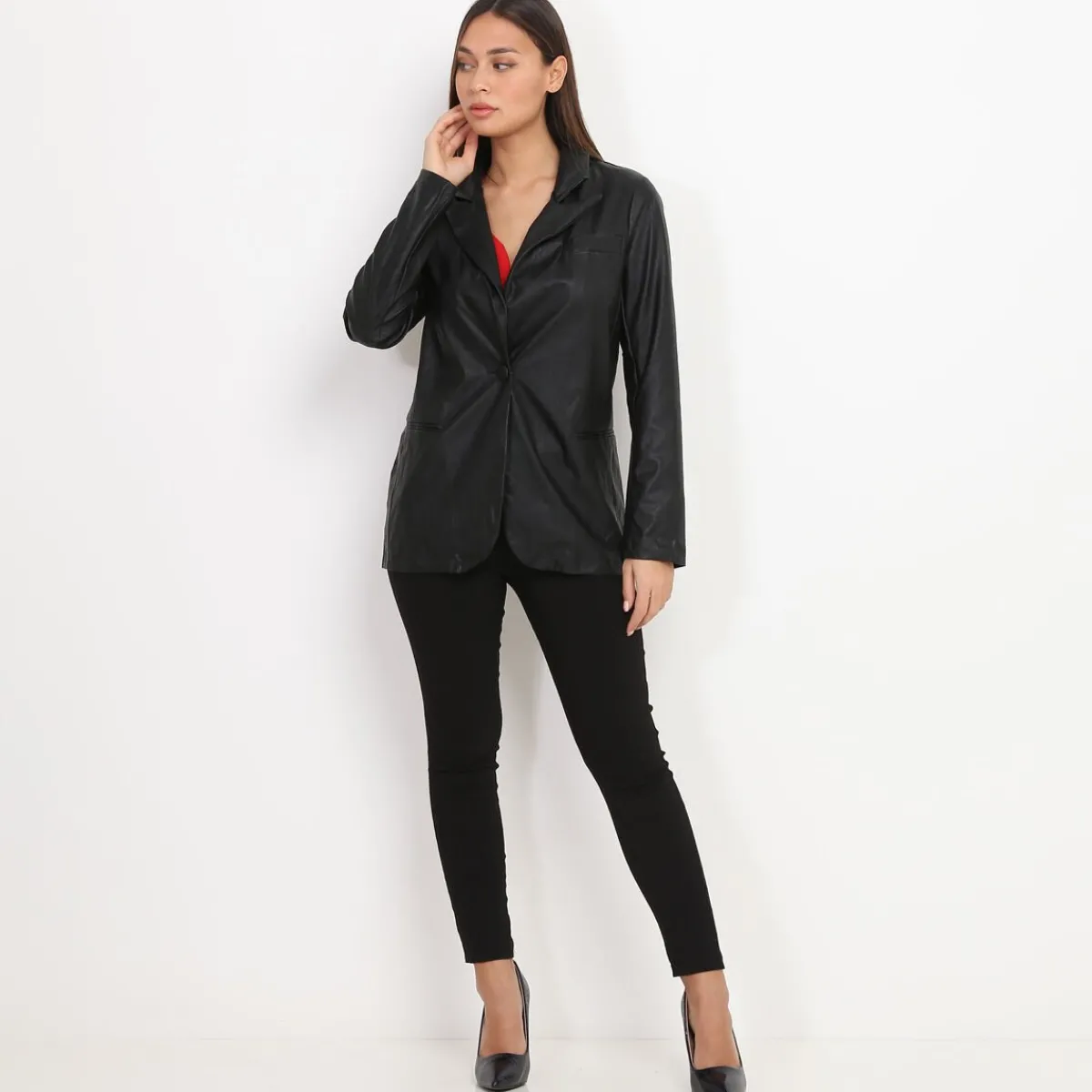 Sale La Modeuse Veste blazer en simili Noir