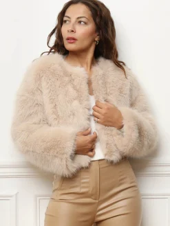 Best La Modeuse Veste courte en fausse fourrure Beige