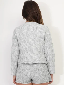 Hot La Modeuse Veste courte en tweed à boutons Grisclair