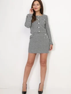 Discount La Modeuse Veste courte en tweed à boutons argentés Noir