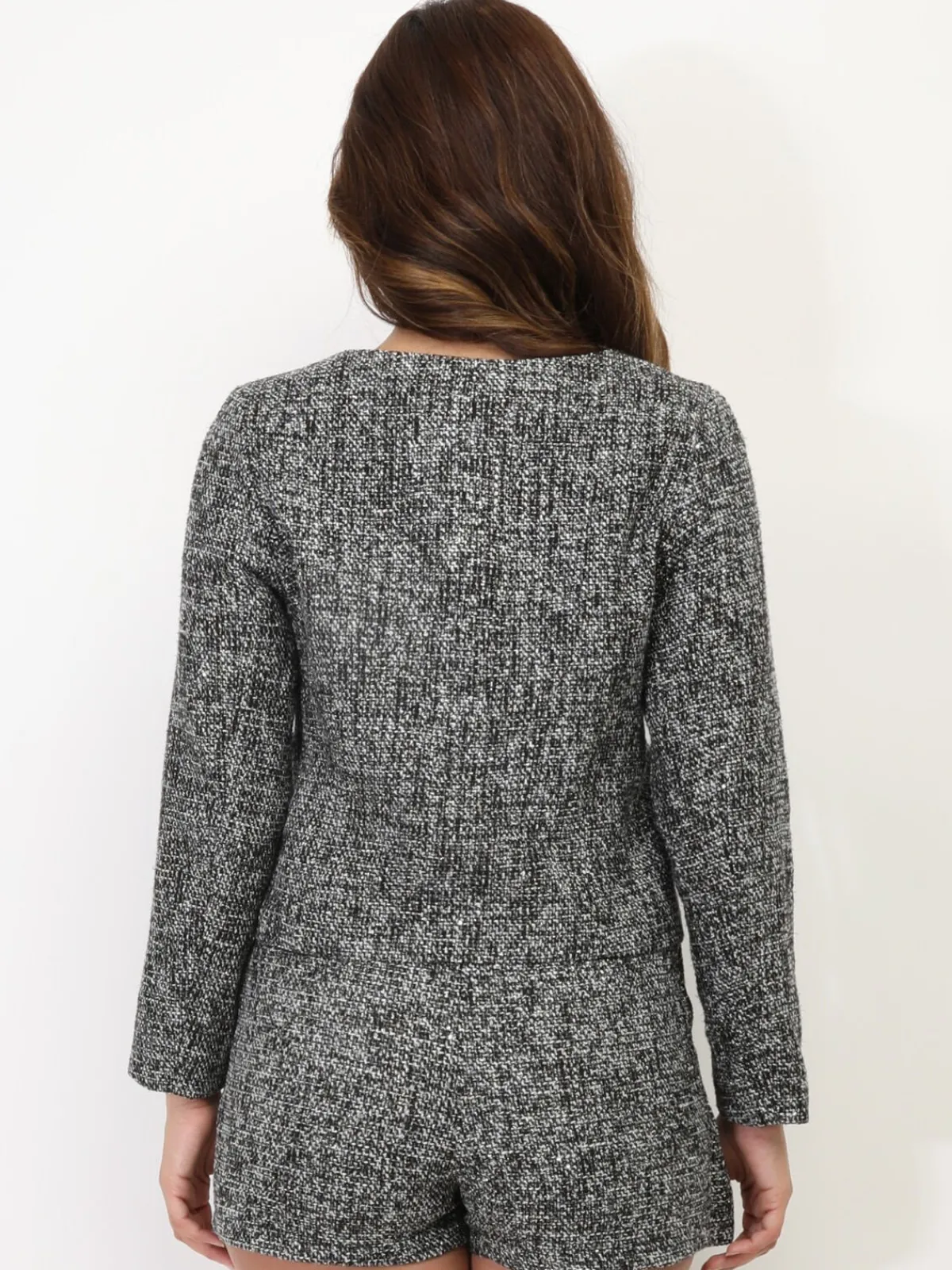 Sale La Modeuse Veste courte en tweed à boutons Noir
