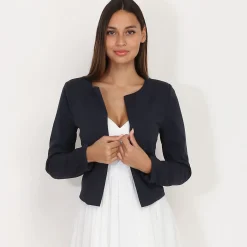 Sale La Modeuse Veste courte sans col BleuMarine