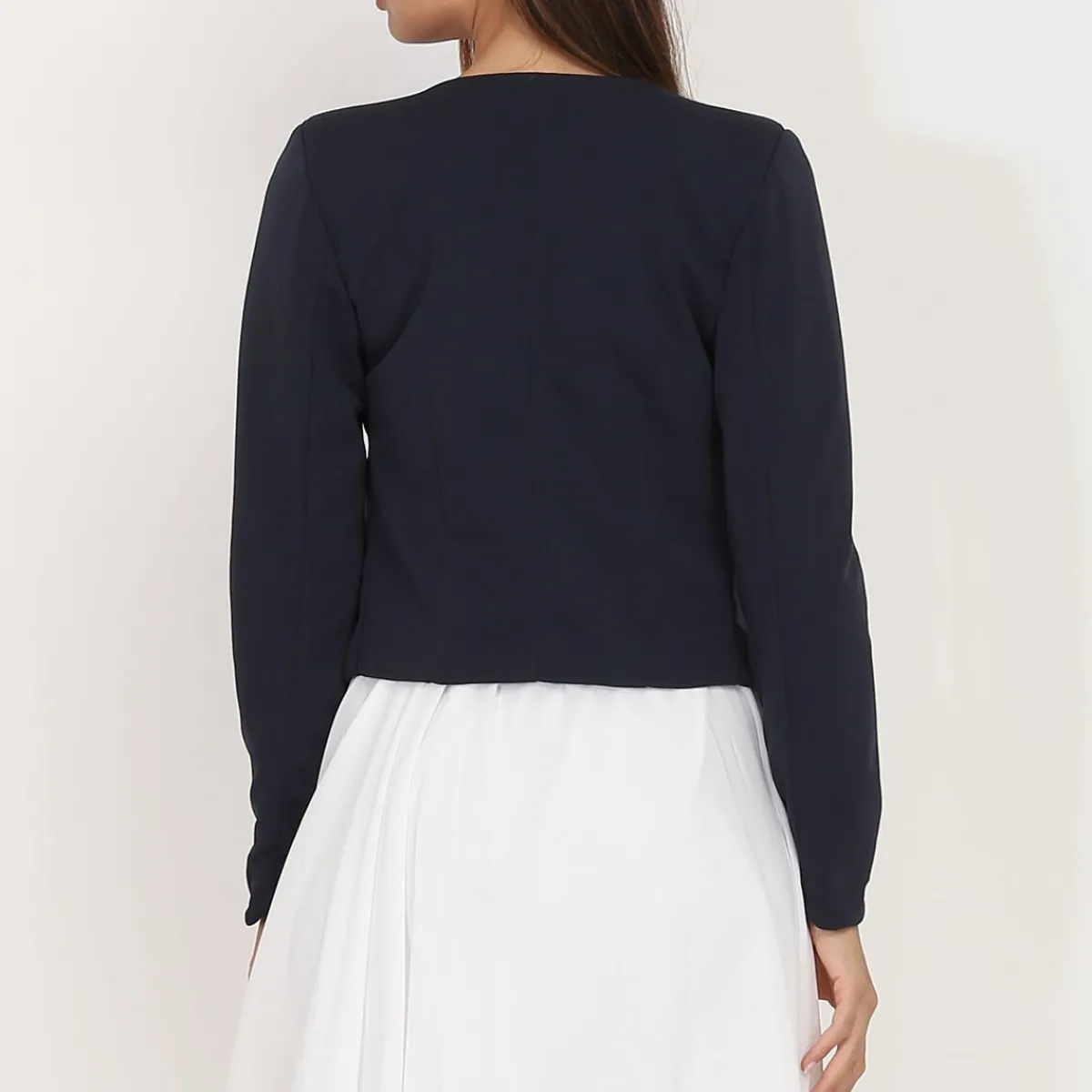 Sale La Modeuse Veste courte sans col BleuMarine