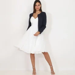 Sale La Modeuse Veste courte sans col BleuMarine