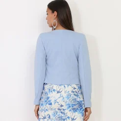Sale La Modeuse Veste courte sans col BleuClair
