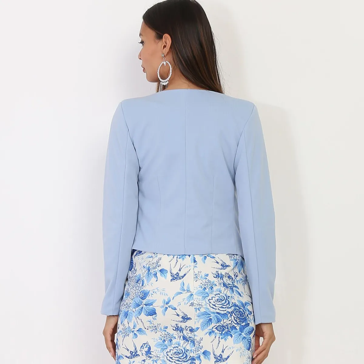 Sale La Modeuse Veste courte sans col BleuClair