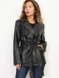New La Modeuse Veste croisée en simili à nouer Noir