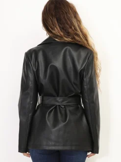 New La Modeuse Veste croisée en simili à nouer Noir