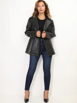 New La Modeuse Veste croisée en simili à nouer Noir