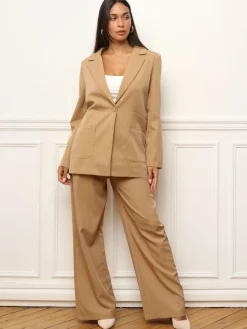 Best La Modeuse Veste de costume avec rayures Beige
