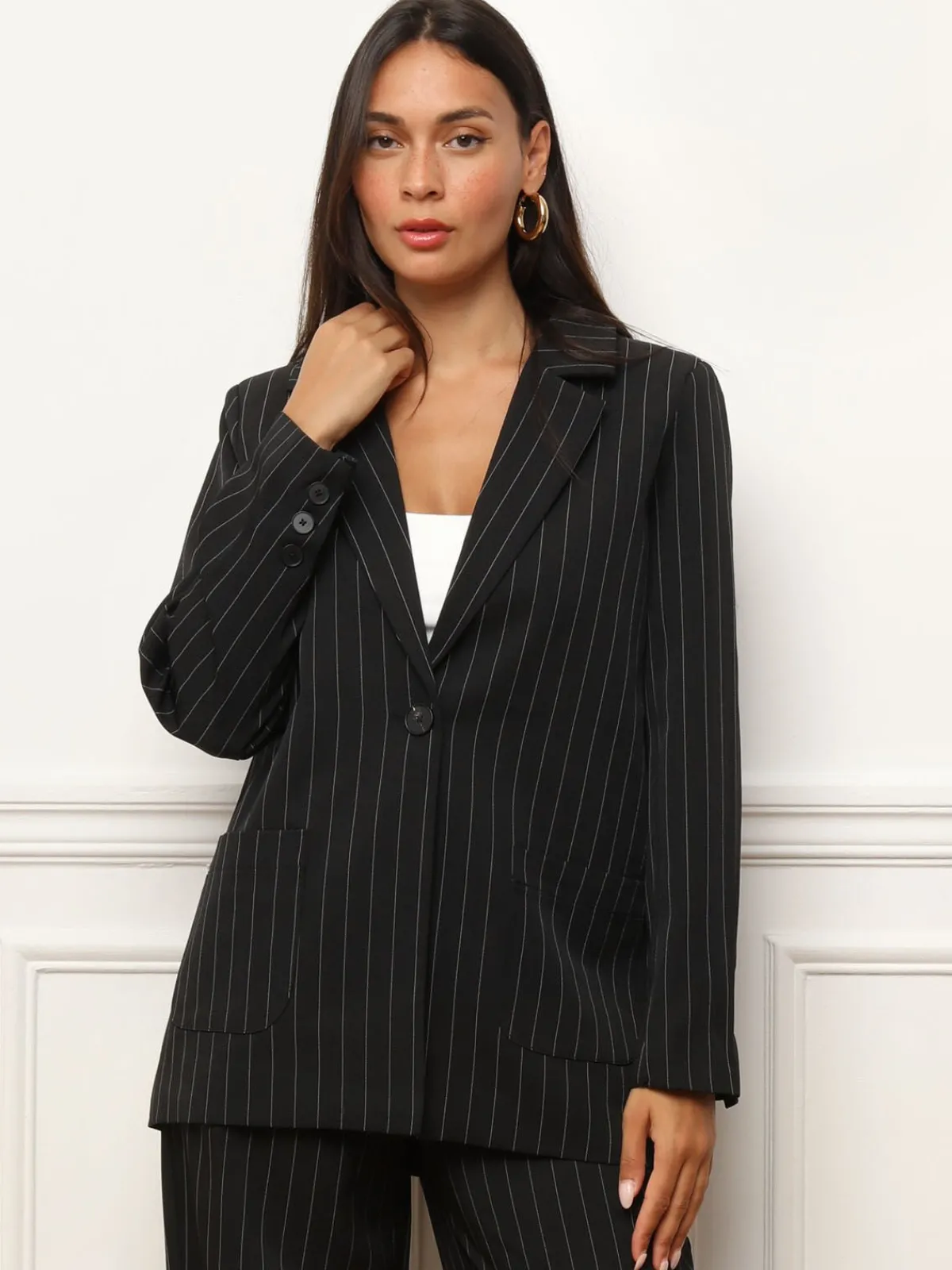New La Modeuse Veste de costume avec rayures Noir