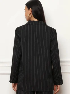 Discount La Modeuse Veste de costume croisée à rayures Noir