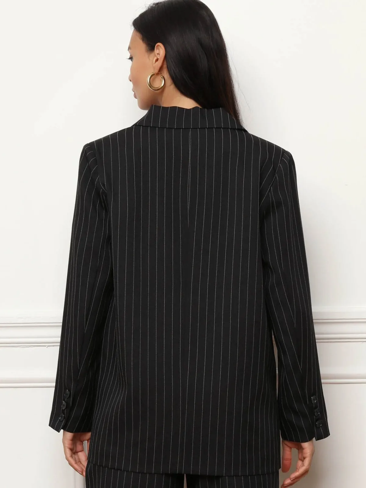 Discount La Modeuse Veste de costume croisée à rayures Noir