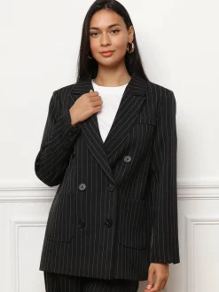 Discount La Modeuse Veste de costume croisée à rayures Noir