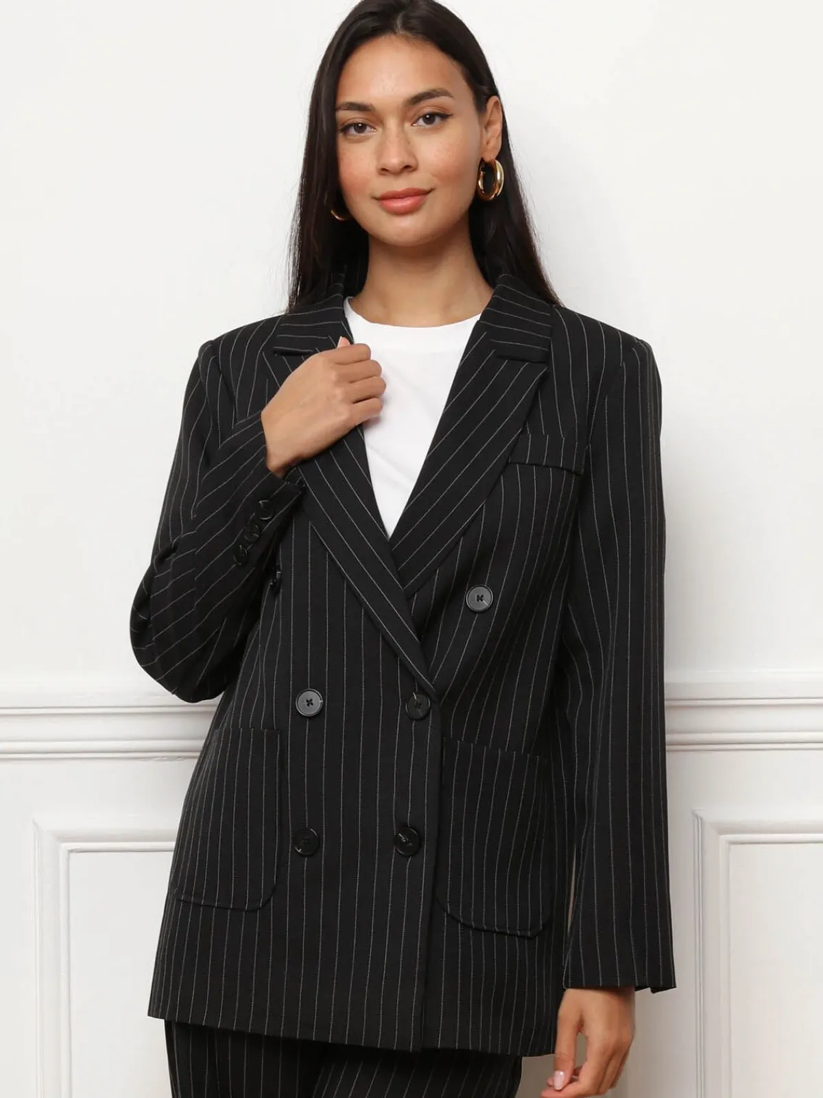 Discount La Modeuse Veste de costume croisée à rayures Noir