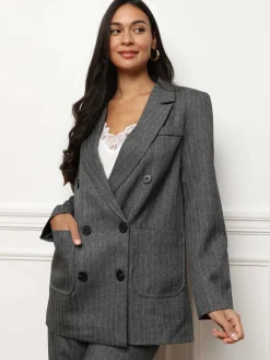 Outlet La Modeuse Veste de costume croisée à rayures Gris
