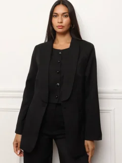 Discount La Modeuse Veste de costume oversize à col châle Noir