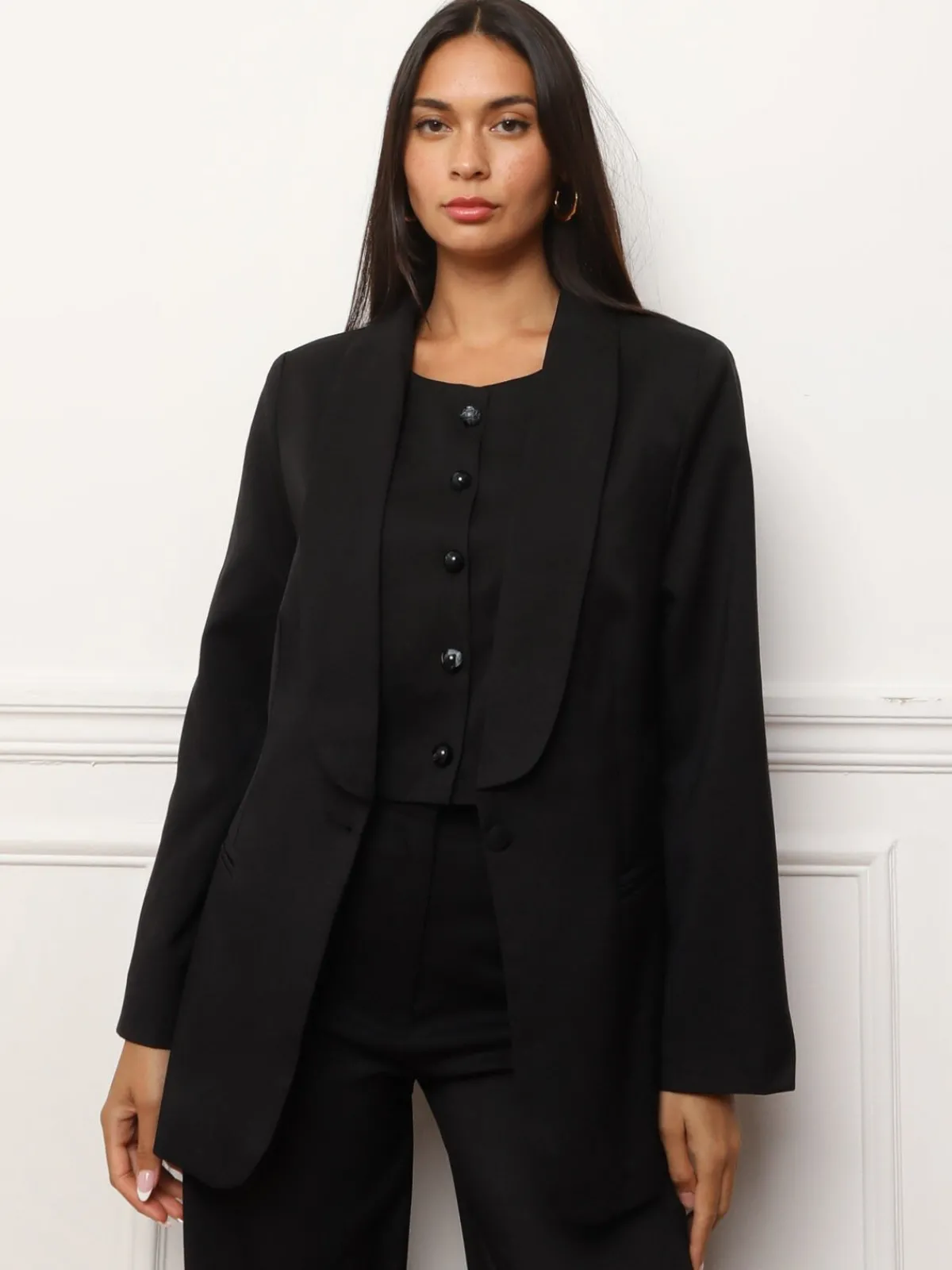 Discount La Modeuse Veste de costume oversize à col châle Noir