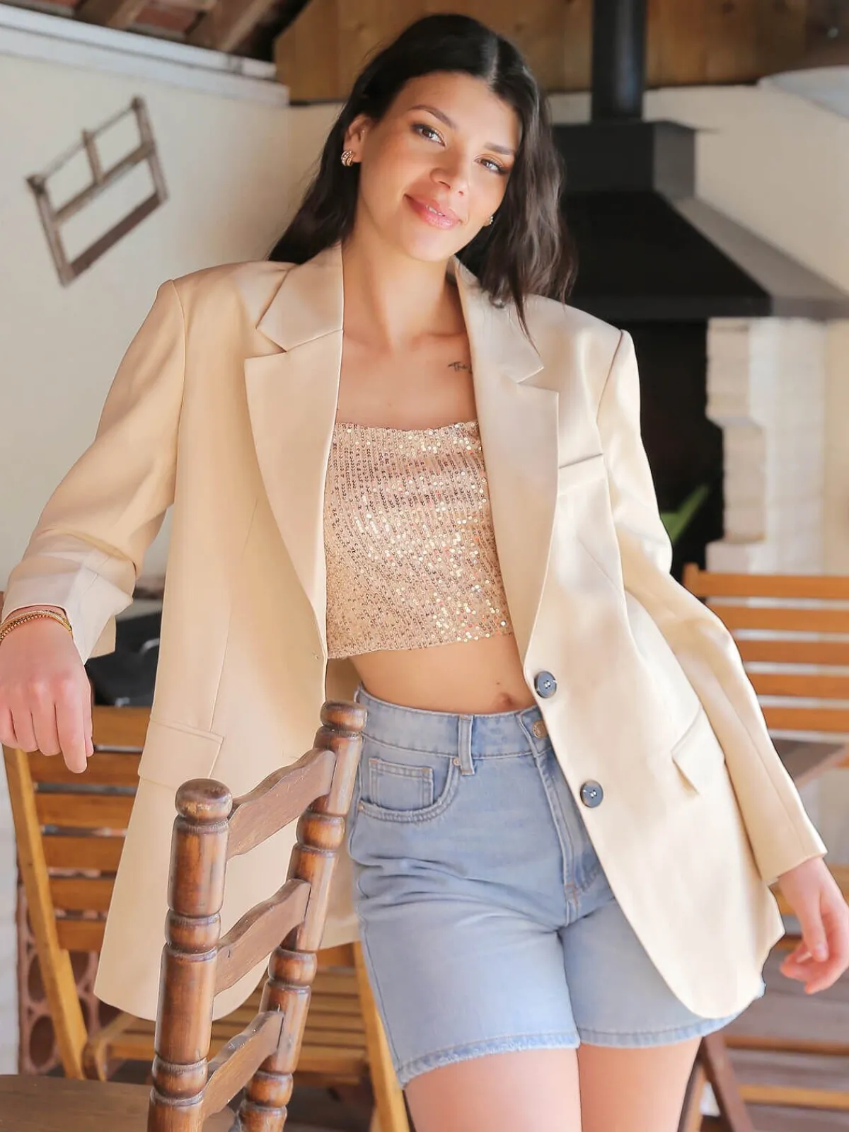 New La Modeuse Veste de costume oversize Beige