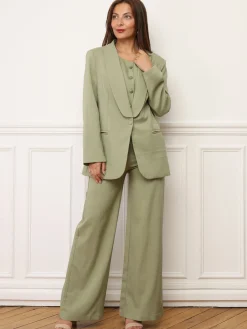 Hot La Modeuse Veste de costume oversize à col châle VertOlive