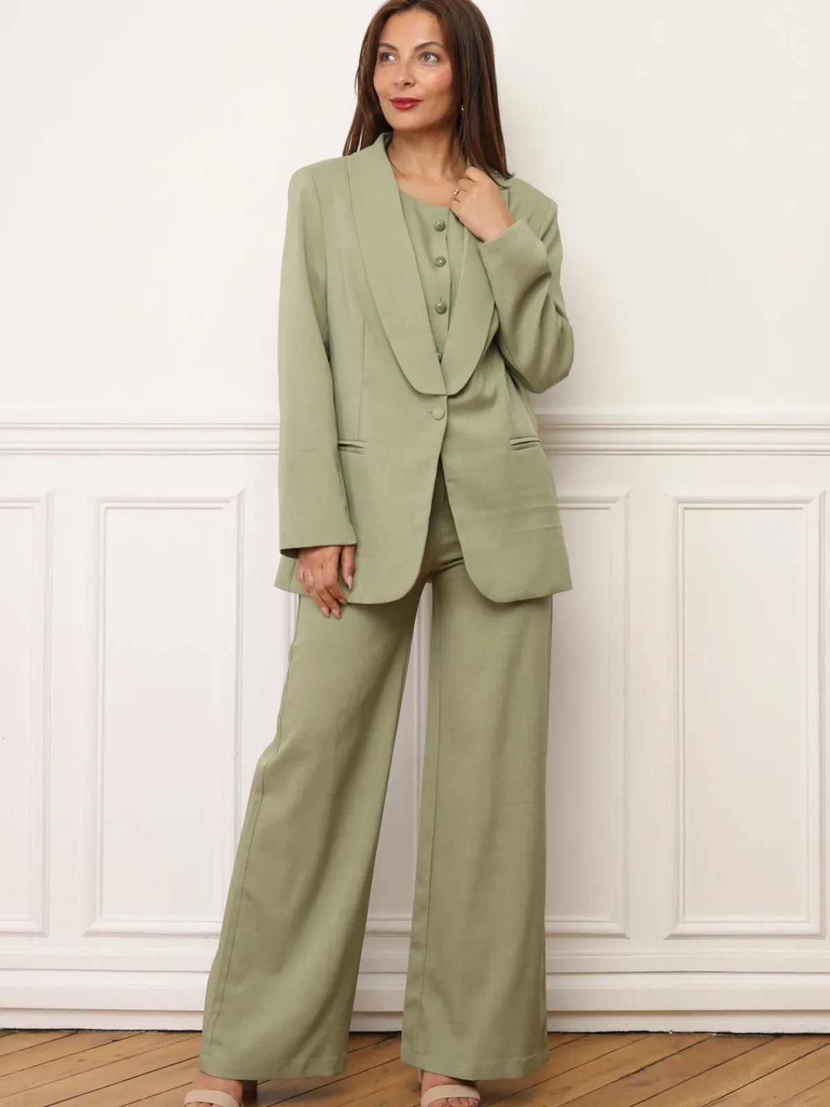 Hot La Modeuse Veste de costume oversize à col châle VertOlive