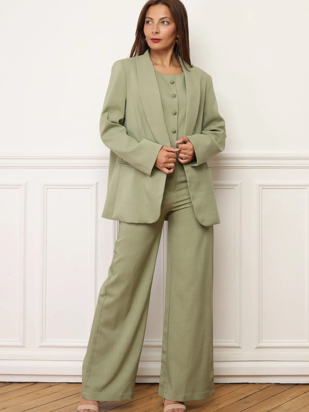 Hot La Modeuse Veste de costume oversize à col châle VertOlive