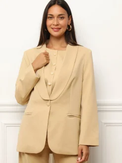 Sale La Modeuse Veste de costume oversize à col châle Beige