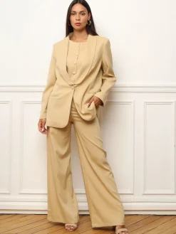 Sale La Modeuse Veste de costume oversize à col châle Beige