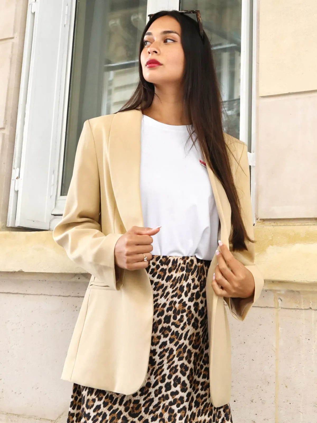 Sale La Modeuse Veste de costume oversize à col châle Beige