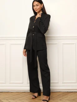 Clearance La Modeuse Veste de tailleur avec ceinture Noir