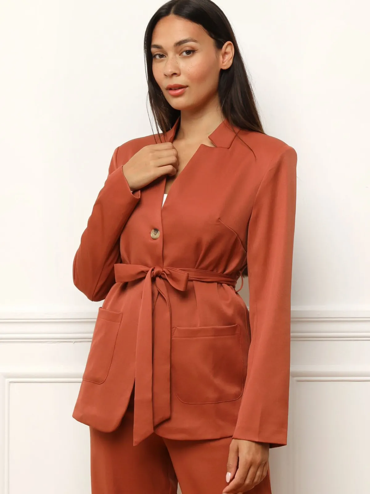 Online La Modeuse Veste de tailleur avec ceinture Terracotta