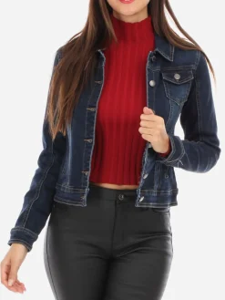 New La Modeuse Veste en jean brut délavée Bleufoncé