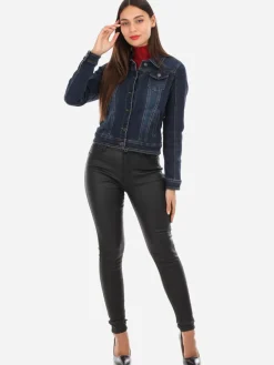New La Modeuse Veste en jean brut délavée Bleufoncé