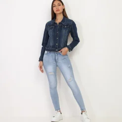 Outlet La Modeuse Veste en jean délavée Bleu