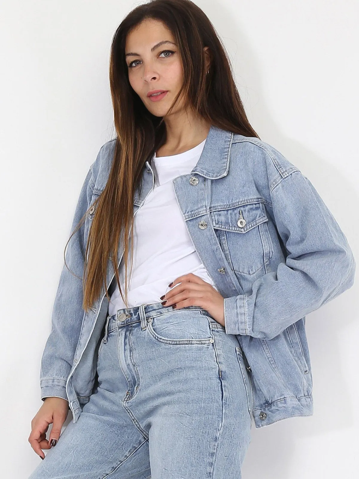 Outlet La Modeuse Veste en jeans délavée BleuClair
