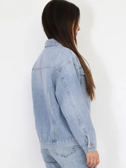 Outlet La Modeuse Veste en jeans délavée BleuClair