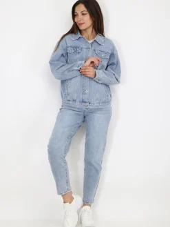 Outlet La Modeuse Veste en jeans délavée BleuClair