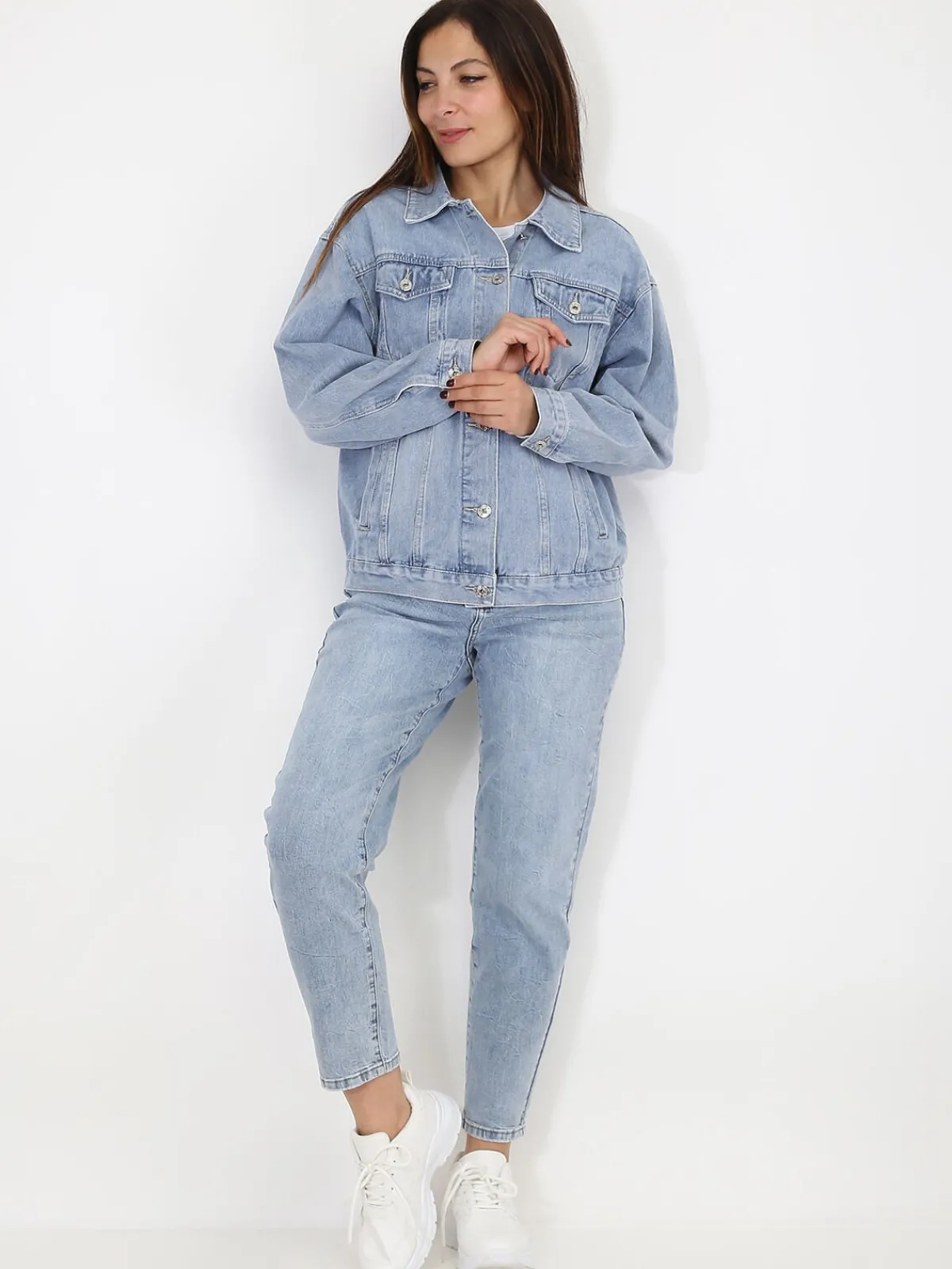 Outlet La Modeuse Veste en jeans délavée BleuClair