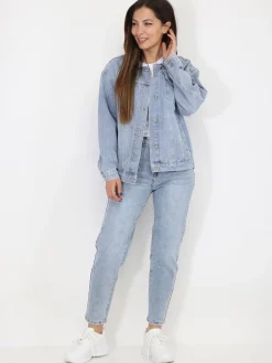 Outlet La Modeuse Veste en jeans délavée BleuClair