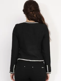 La Modeuse Veste en tweed à boutons et liserés torsadés Noir