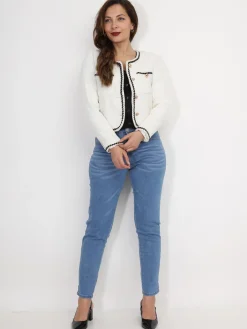 Online La Modeuse Veste en tweed à boutons et liserés torsadés Blanc