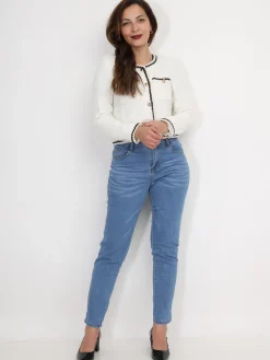 Online La Modeuse Veste en tweed à boutons et liserés torsadés Blanc
