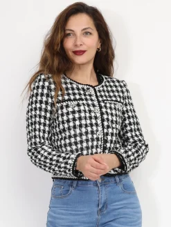 Hot La Modeuse Veste en tweed pied-de-poule Noir