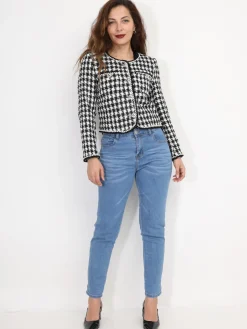 Hot La Modeuse Veste en tweed pied-de-poule Noir