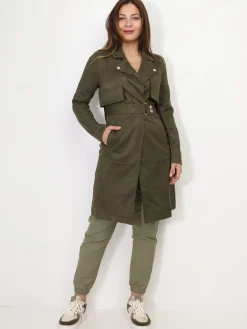 Hot La Modeuse Veste longue ceinturée en suédine Kaki