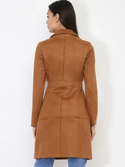 Sale La Modeuse Veste longue ceinturée en suédine Camelfoncé